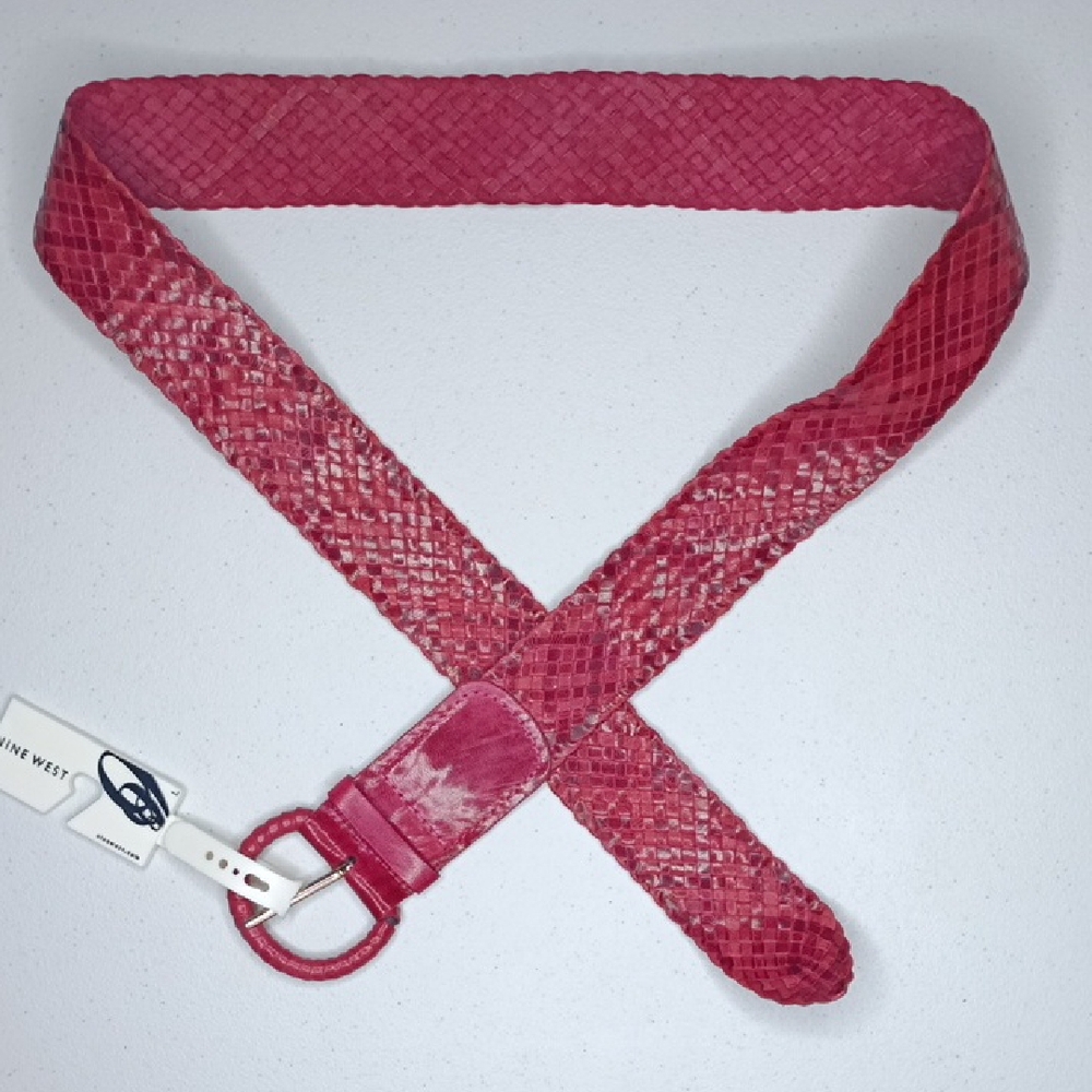 Woven Bordo Maroon Berry Leather Belt Size L